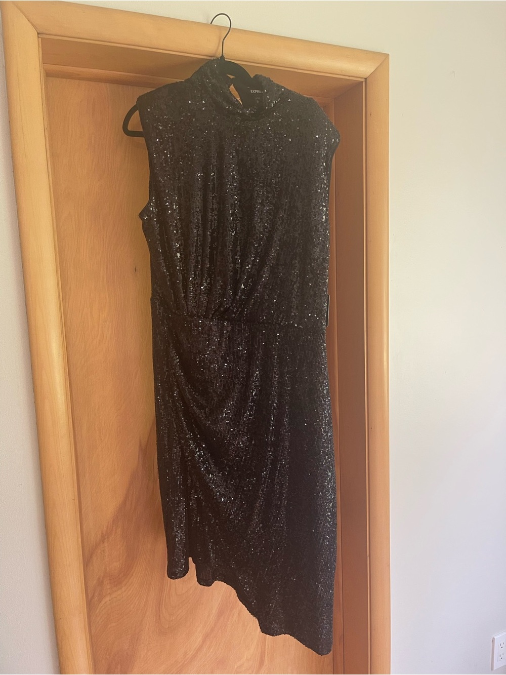 Express Black Sequin Asymmetrical Cocktail Dress